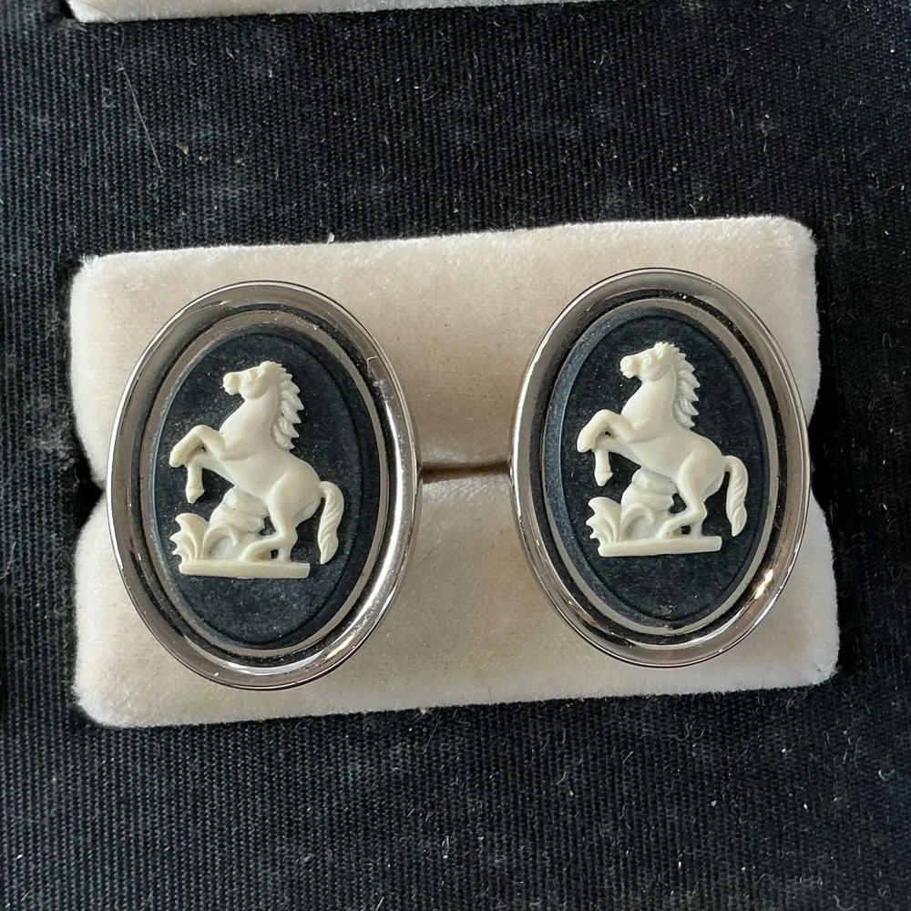 Vintage Swank Rearing Horse Cameo Cuff Links